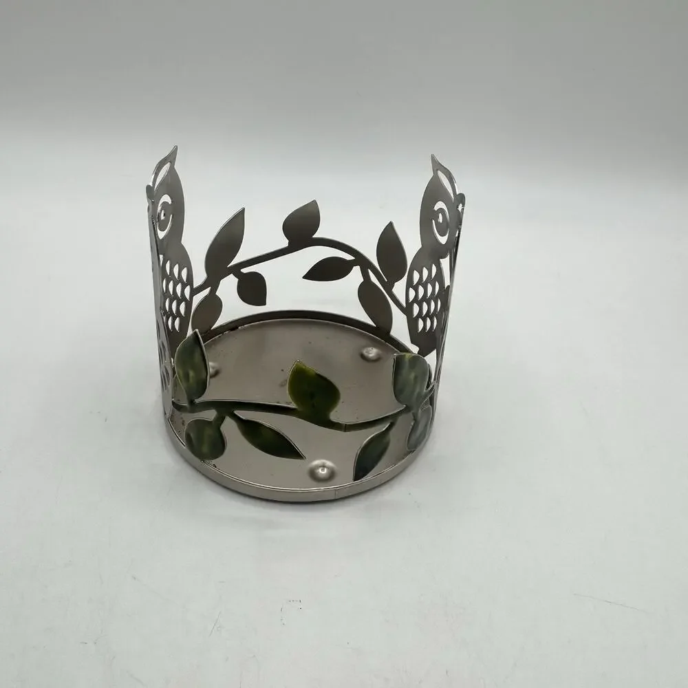 Bath & Body Works Metal Owl Pillar Candle Holder, Round, Footed.